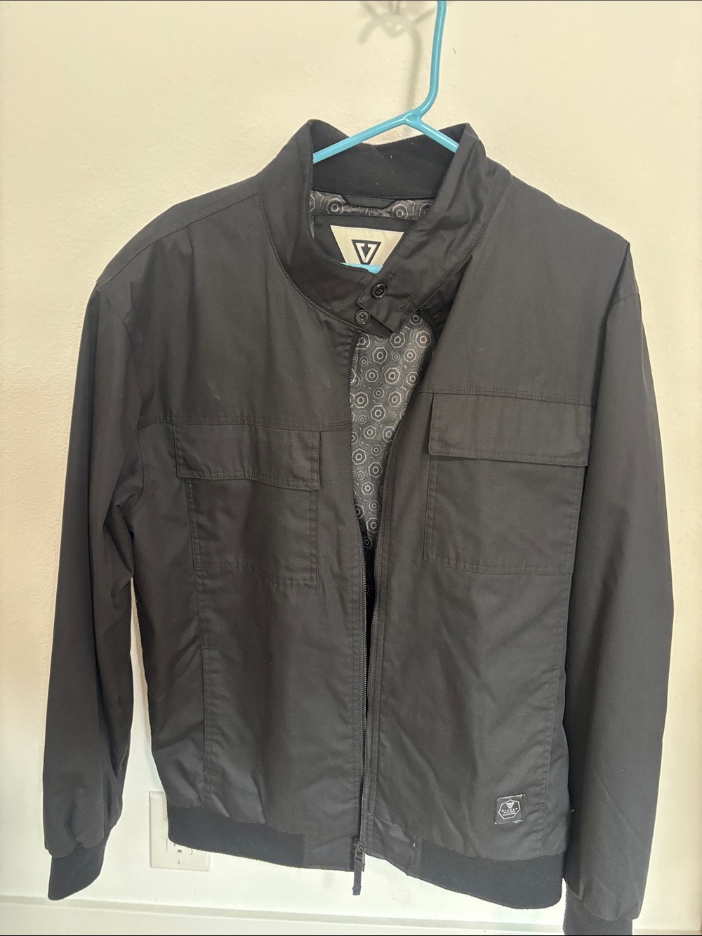 VISSLA Black Bomber Jacket with Stand Collar